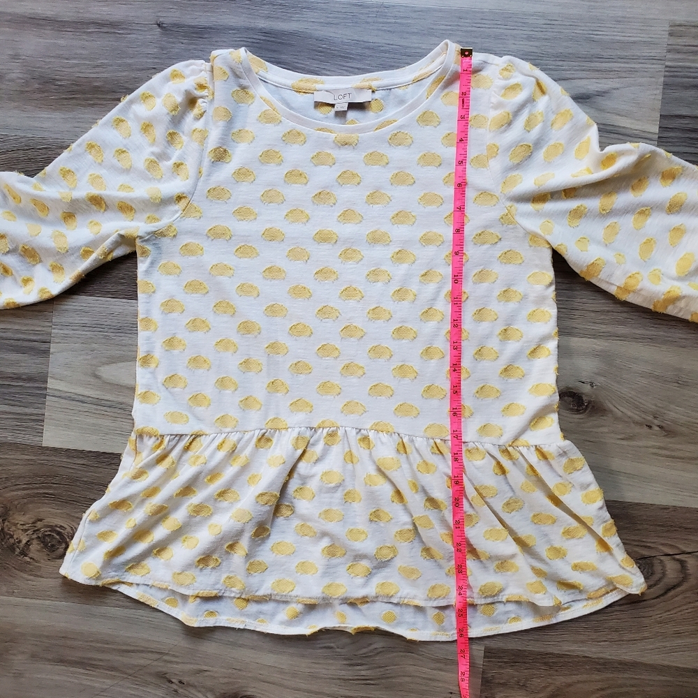 Women's LOFT clip dot peplum blouse. Medium. Like new.‎ Polka dots yellow white - Picture 8 of 8